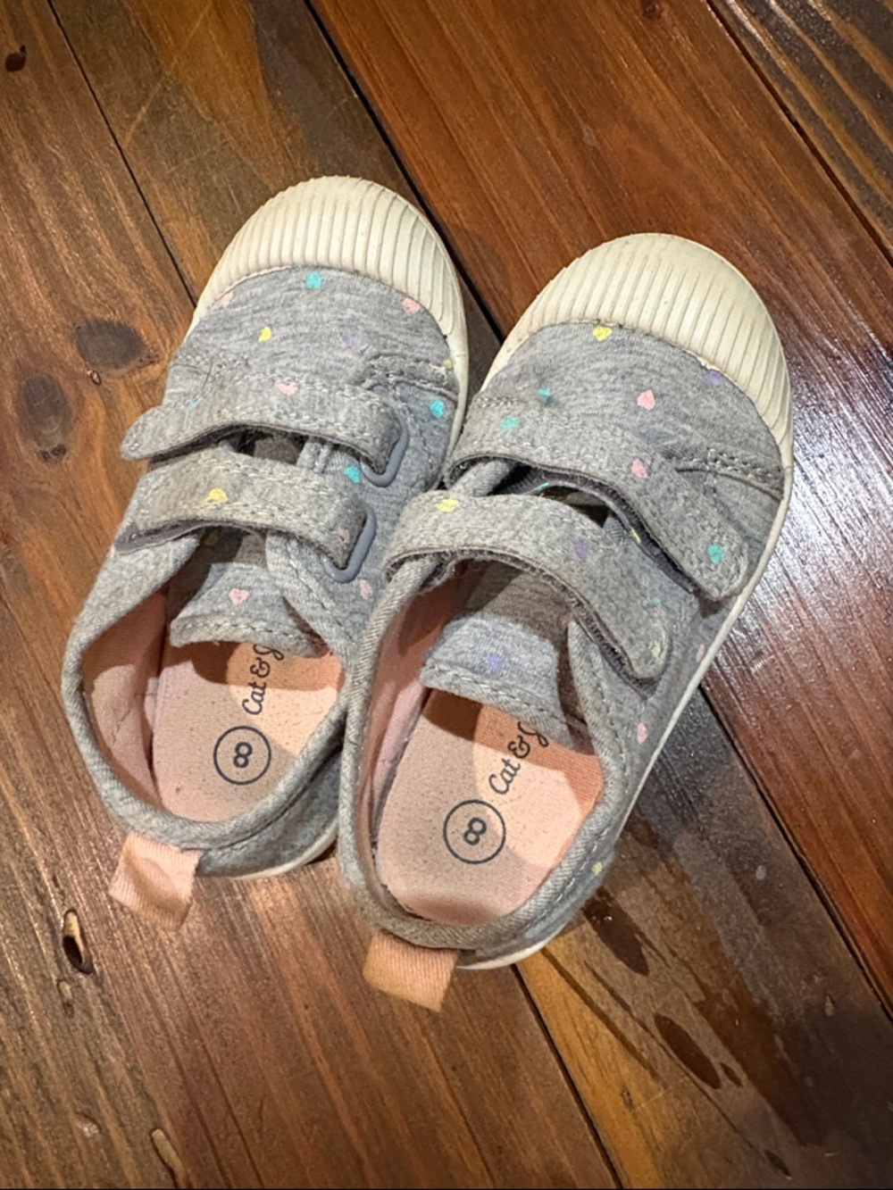 Cat & Jack Grey Toddler Sneakers with Pastel Heart Accents